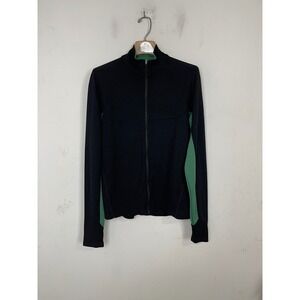 Ibex Mens Merino Wool Full Zip Jacket Black Green Thumbholes Made in USA Size M‎